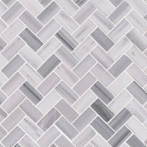 Bergamo Herringbone Polished Marble Backsplash Tile Marble Herringbone Tile, Marble Herringbone, Beautiful Backsplash, White Marble Tiles, Herringbone Tile, Herringbone Design, Marble Mosaic Tiles, Modern Dollhouse, Custom Tiles