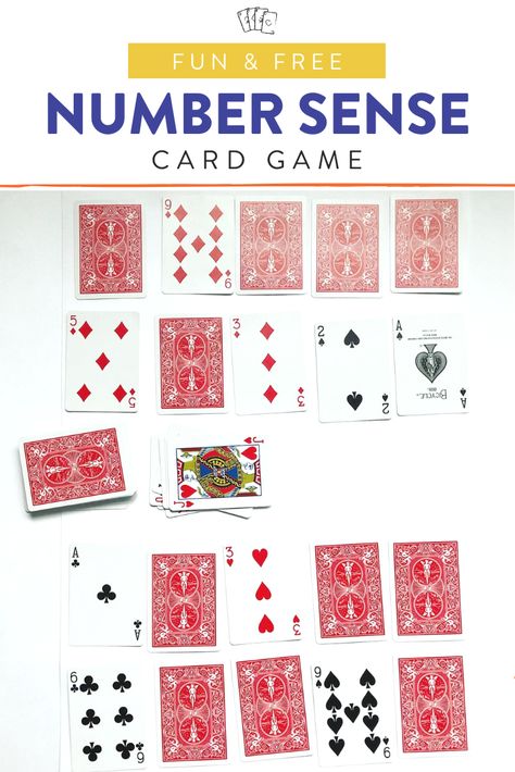 This fun and easy number sense card game is a great one to add to your kindergarten or first grade classroom. All you need is a deck of cards! Head over to the post to see how to play. Subitizing Games First Grade, Math Card Games First Grade, Number Sense First Grade, Math Games With Cards, Numeracy Intervention, Attention Games, Number Sense Games, Motivational Quotes For Teachers, Math Card Games