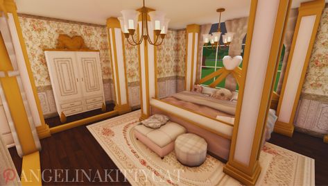 Princess Room Bloxburg, Bloxburg House Croquette, Bloxburg Castle Bedroom, Coquette Cottage Bloxburg, Wallpaper Bloxburg, Coquette Blocksburg Room, Bedroom Victorian, Code Wallpaper, Bloxburg Decals Codes Wallpaper