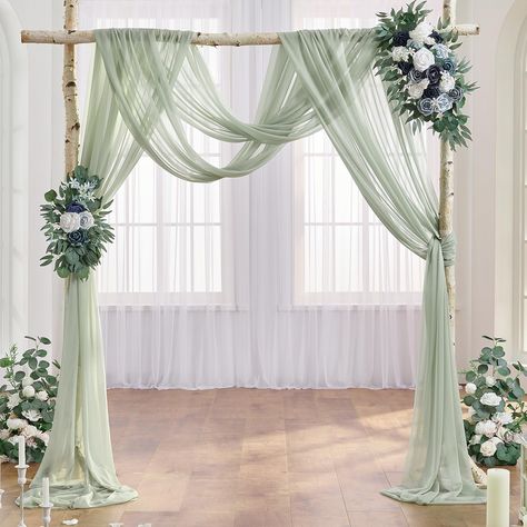 PRICES MAY VARY. Chiffon Wedding Arch Drapes: Includes 2 panels sheer wedding arch drapery, each panel wedding drapery is the size of 27.5 inches wide by 6 yards(19ft) long. The color is sage green and has a little shimmer to it. It'll look great with some flowers and using it on the arch for wedding. Soft Material: Light Green arch drapes fabric is made of Soft and Translucent fabric, silky smooth, wrinkle free, soft to the touch. This draping fabric has a delicate sheen to it that gives an ext Wedding Arch Sage Green, Mint Green And White Wedding, Mint Green And Gray Wedding, Wedding Colors Sage Green, Sage Green And White Wedding Theme, Wedding Decorations Green, Light Green Wedding, Light Green Wedding Theme, Green And White Wedding