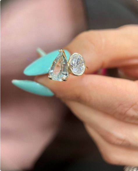 Indie Blue Engagement Ring, Diamond And Topaz Engagement Ring, Toi Et Moi Aquamarine, Pear Shaped Aquamarine Ring, Aquamarine And Diamond Engagement Ring, Diamond And Aquamarine Engagement Ring, Monet Wedding, Aquamarine Band, Two Stone Engagement Ring