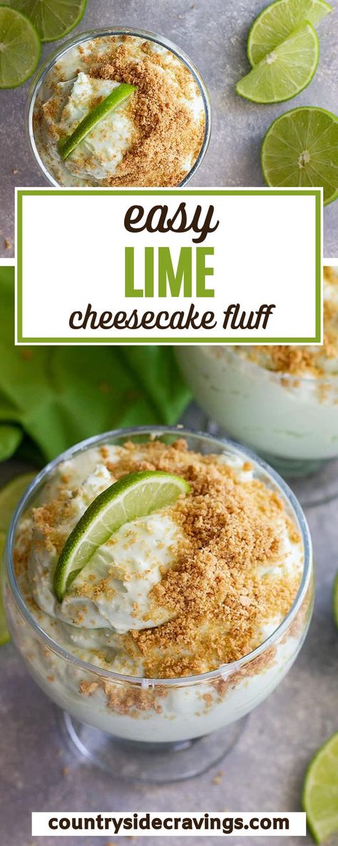 This bright dessert is so easy to make and the perfect way to end any meal! Its refreshing lime flavor will have you licking up every last bit! It is light and airy and not too rich. You have to give this lime cheesecake fluff a try! Mexican Lemon Dessert, Lime Lush Dessert, Lemon Lime Dessert Recipes, Dessert With Lime, Key Lime Recipes Meals, Ways To Use Limes, Simple Light Dessert Recipes, True Lime Recipes, Easy Lime Recipes