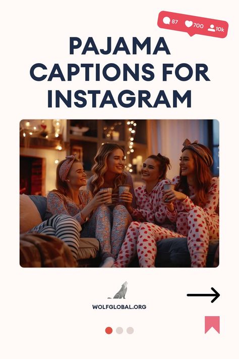 A group of friends in pajamas with drinks, social media concept for pajama captions.
A graphic with checkmarks boasting various humorous phrases celebrating pajama fashion.
A promotional image for Wolf Global's Instagram engagement pod with woman on laptop, social media icons, and text. Pajama Captions For Instagram, Nap Captions, Sleepover Captions For Instagram, Sleepover Captions, Pajamas Quotes, Pajama Day At School, Sleepover Outfit, Game And Watch, Funny Pajamas