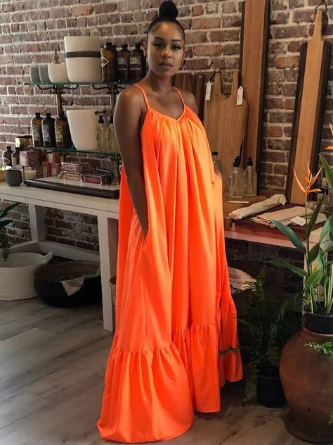 757f843a169cc678064d9530d12a1881desc45319754ri Megan Dress, Cami Maxi Dress, Dress Spaghetti, Ruffled Maxi Dress, Maxi Dresses Casual, Sleeveless Maxi Dress, Orange Dress, Long Maxi, Summer Maxi Dress