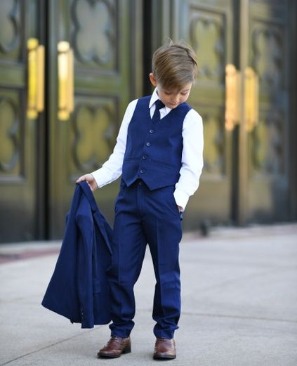 Ring Barrier, 5 Piece Suit, Boys Dressy Outfits, Ring Bearer Suit, Slim Suit, Navy Blue Suit, White Long Sleeve Shirt, Navy Grey