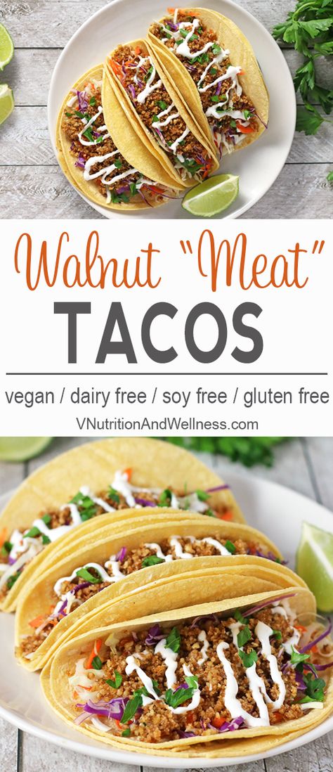 Vegan Walnut Meat, Meat Tacos, Walnut Meat, Vegan Tacos Recipes, Vegan Tacos Meat, Tacos Vegan, Bee Food, Vegan Taco, Vegan Mexican Recipes