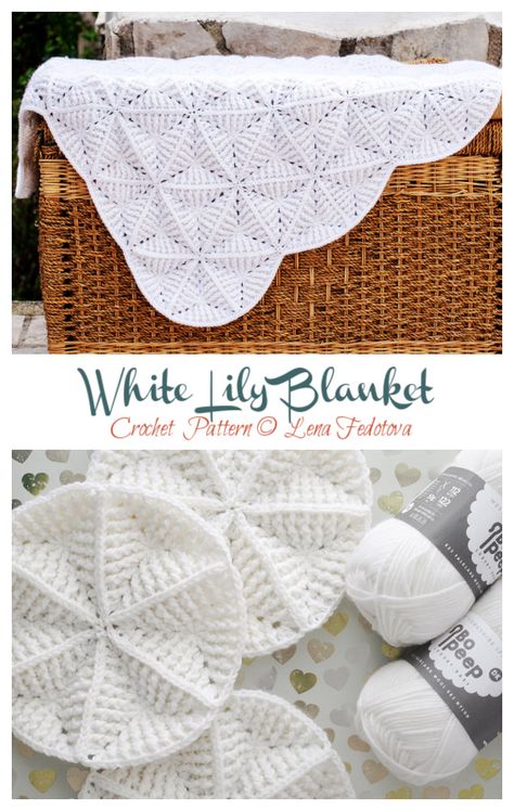 White Lily Blanket Crochet Pattern - Crochet & Knitting Lilies Crochet, Triangle Blanket, Geometric Blanket, 3d Triangle, Crochet Bedspread Pattern, Baby Sweater Knitting Pattern, Crochet Granny Square Blanket, Easy Crochet Projects, Crochet Bedspread