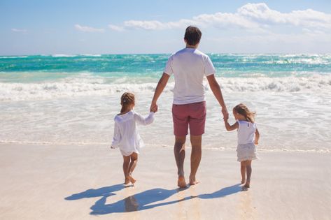 Father Daughter Relationship, Two Daughters, Father Daughter, White Sand Beach, Father And Son, Rear View, Free Photos, Sunny Days, Beach Mat