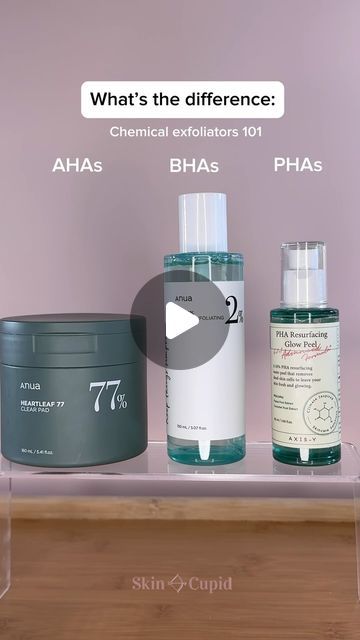 Skin Cupid | K-Beauty Shop on Instagram: "Another popular question by our Cherubs, which chemical exfoliant is right for you? The acids all sound very similar, so let Team Cupid break it down and find your match 💘

*Anua’s toner pads are filled with PHAs, not AHAs. Good AHA products include:

🤍 ANUA Heartleaf 77% Soothing Toner (250ml)

🤍 COSRX AHA 7 Whitehead Power Liquid (100ml)

We apologise for the confusion 🫶

#koreanskincare #skincaretips #chemicalexfoliation #aha #bha #pha 

Which one is your pick? 🫶" Aha Products, Skin Cupid, Chemical Exfoliant, Toner Pads, Chemical Exfoliation, Find Your Match, Aha Bha, Which One Are You, K Beauty