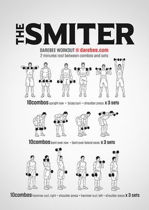 The Smiter, free, very difficult workout by Darebee Dumbbell Workout Routine, Dumbbell Workout Plan, Dumbbell Arm Workout, Hiit Workout Videos, Full Body Dumbbell Workout, Gym Exercises, Fast Five, Fitness Plans, Dumbell Workout