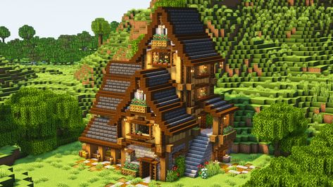 Oak Village Minecraft, Dark Oak Minecraft House, Survival Builds, Minecraft Survival World, Minecraft Creator, Minecraft Steampunk, Minecraft Idea, House In Minecraft, Mc Builds