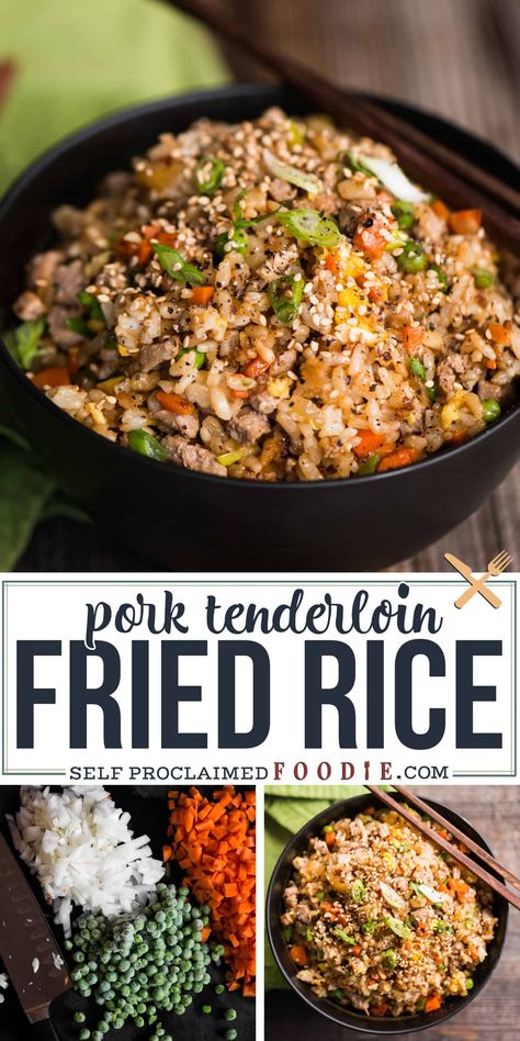 Fried Rice Pork Recipe, Best Pork Fried Rice Recipe, Pork Fried Cauliflower Rice Recipe, Pork And Rice Recipes Stir Fry, Healthy Pork Fried Rice, Pork Tenderloin Lunch Ideas, Asian Pork And Rice Recipes, Cauliflower Pork Fried Rice, Pork Wok Recipes