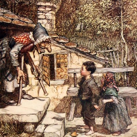 Hansel and Grethel Illustration by Arthur Rackham Ideas Of Painting, Grimm Tales, German Fairy Tales, Hansel Y Gretel, Hansel And Gretel, Arthur Rackham, Fairy Tales For Kids, Classic Fairy Tales, Altered Art Projects