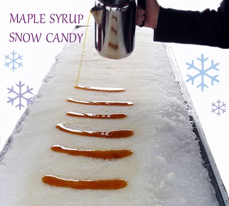 This old fashioned maple syrup snow candy (or sometimes called "Sugar on Snow") is very easy to make and only takes 2 ingredients, snow and maple syrup. It ca Maple Sugaring Activities, Pioneer Food, Tree Tapping, Maple Syrup Candy, Maple Sugar Candy, Snow Candy, Maple Sugaring, Forest Kindergarten, Snow Ice Cream