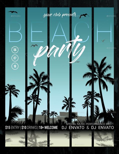 Summer #Summer Beach Poster Design, Summer Poster Design, Beach Party Poster, Beach Graphic Design, Summer Party Poster, Summer Party Flyer, Music Night, Flyers Design, Banner Design Inspiration