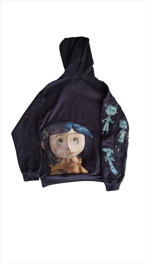 Our New Handmade Coraline Tapestry Hoodie ! Limited Sizes! Coraline Sweatshirt, Coraline Hoodie, Tapestry Hoodie, Coraline Merch, Drake Hoodie, Lana Del Rey Merch, Bad Bunny Concert Outfit, Drake Concert, Warm Fall Outfits