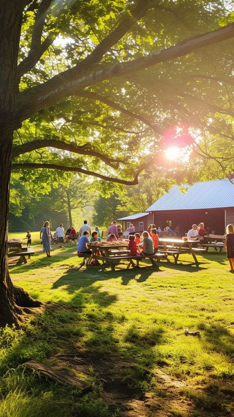 Sunlit Outdoor Gathering: Families and friends enjoy a sunlit gathering in a park setting with abundant greenery and warmth. #sunlight #trees #park #gathering #families #friends #picnics #tables #aiart #aiphoto #stockcake https://ayr.app/l/qGbV Smiling People, Outdoor Gathering, Morning Jog, Sun Garden, Outdoor Eating, Family Picnic, Gathering Space, Ancient Tree, Fall Party