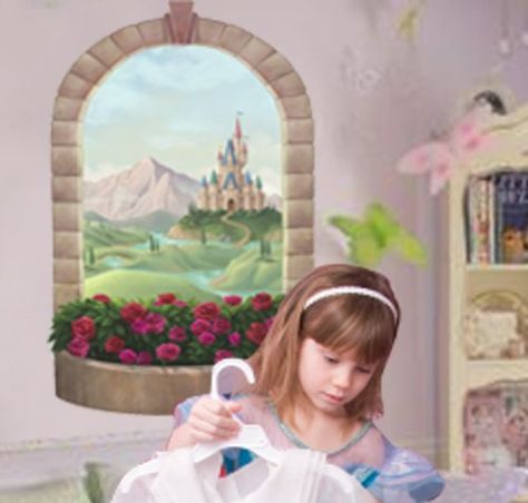 Castle Window Mural Wall Decal Girls Room Wall Decor Princess Mural, Castle Mural, Wall Decals Girls Room, Window Wall Mural, Girls Princess Room, Girls Room Diy, Castle Window, Window Mural, Diy Mural