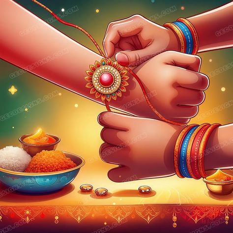 Sister tying Rakhi to her brother on Raksha Bandhan celebration cartoon illustration AI generated wallpaper Rakhi Background Wallpaper, Cartoon Illustration Wallpaper, Gradient Image, Poster Images, Creative Branding Design, Charming Illustration, Rakhi Design, Illustration Wallpaper, Warriors Wallpaper