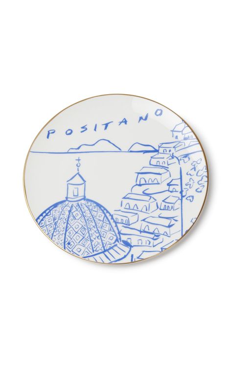 Luke Edward Hall Dessert Plate By Emporio Sirenuse | Moda Operandi Luke Edward Hall, Edward Hall, Hall Table, Blue Plates, Positano, Dessert Plate, Interior Designer, Moda Operandi, Bone China