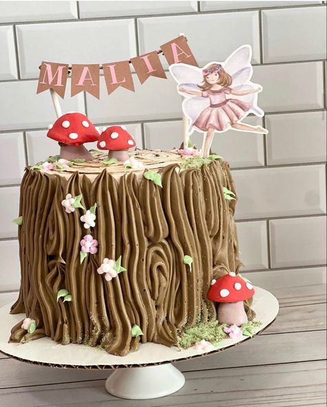 Woodland Fairy Cake, Woodland Birthday Cake, Tree Stump Cake, Fairy Birthday Cake, Tinkerbell Cake, Fairy Theme Party, Icing Decorations, Fairy Garden Birthday Party, Woodland Cake