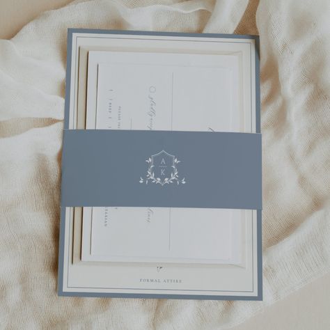 Stunning belly bands to elevate your invitations! Add a touch of elegance with our curated collection ✨ Perfect for weddings, baby showers, and more 🌸 #BellyBands #InvitationDecor #ElegantDetails #WeddingDesigns #BabyShowerDecor #EventStationery #PartyPlanning #PrettyDetails #SpecialOccasion #CelebrateInStyle 💌 Dusty Blue Invitation, Wedding Crest, Return Address Wedding, Blue Invitation, Invitation Belly Band, Belly Band Invitation, Dusty Blue Weddings, Victorian Wedding, Wedding Monogram