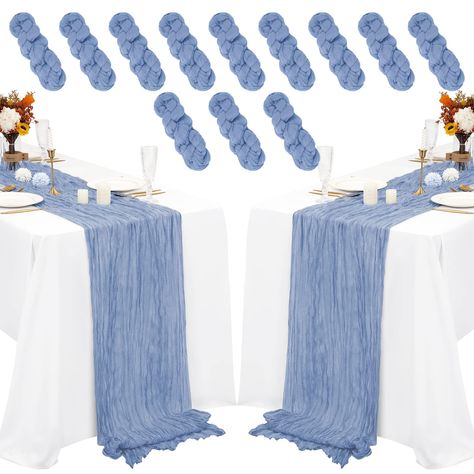 PRICES MAY VARY. 【Product Information】You will get 12 pack dusty blue cheesecloth table runner with wrinkled, Gauze tablecloth runner size approx.35" wide and 120"(10 FT) length. 10Ft is a perfect length for 6ft either round or rectangle table if you want the effect of hanging to the floor. And the quantity of products contained is sufficient to support the needs of home decoration and kitchen dining daily use. 【Designed with You】 The table linen are made of high quality cheesecloth cotton with Blue Cheesecloth Table Runner, Graduation Banquet, Rustic Wedding Table Runners, Banquet Table Decorations, Table Runner For Wedding, Cheesecloth Table Runner, Wedding Table Runner, Table Cloth Decorations, Boho Table Runner