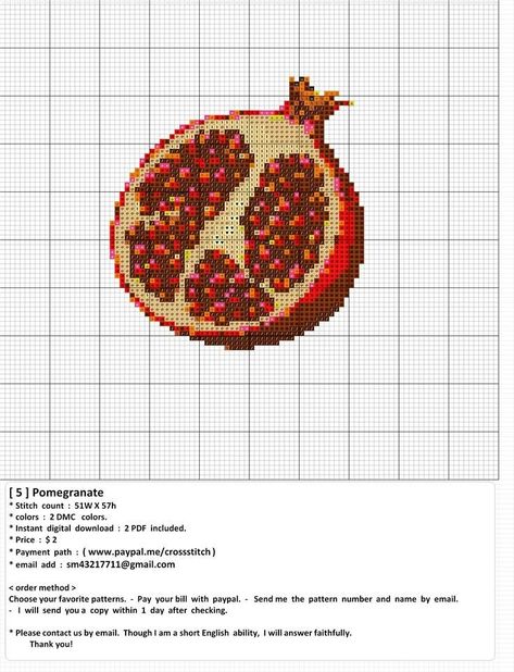 Cross Stitch Fruit Patterns, Pomegranate Cross Stitch Pattern, Pomegranate Cross Stitch, Fruit Cross Stitch, Cross Stitch Flower, Cross Stitch Fruit, Flower Cross Stitch, Tapestry Crochet Patterns, Cross Stitch Pictures