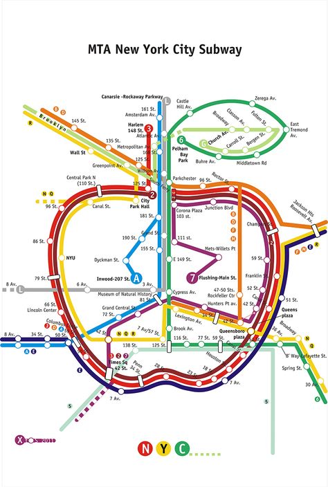 The Big Apple Subway | designboom.com Ny Subway Map, New York Metro Map, Subway Map Design, Subway Design, City Activities, Internal Branding, Nyc Subway Map, Ny Subway, Governors Ball