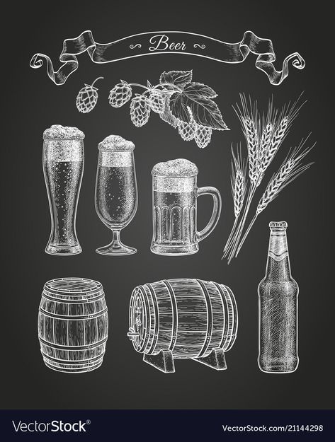 Chalkboard Beer Art, Beer Sketch, Beer Chalkboard Art, Beer Doodle, Chalkboard Beer, Chalk Sketch, Beer Drawing, Cocktail Images, Chalk Writing