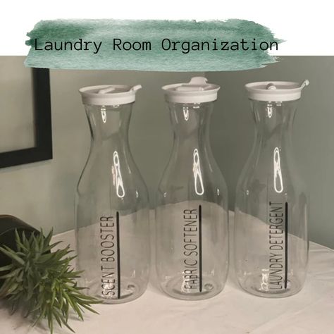 Tired of those bulky laundry detergent bottles taking up space? Reuse old mimosa carafes or order new ones to create smaller and easier to use detergent storage. Amazon link above. :-) Laundry Room Luxury, Laundry Soap Container, Laundry Detergent Storage, Laundry Detergent Container, Laundry Detergent Dispenser, Organized House, Detergent Container, Tiny Laundry Rooms, Laundry Basket Organization