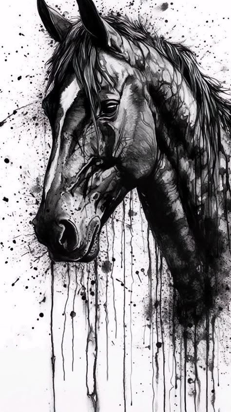 Equine Art Pencil Drawings, Wallpaper Horse, Cool Nature Tattoos, Horse Tattoo Design, Horse Canvas Painting, Charcoal Painting, Crazy Tattoos, Horse Sketch, Cool Nature