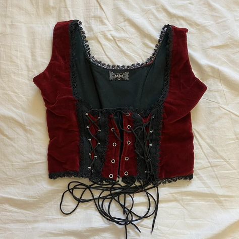 rare vintage underbust corset top!  oh my god i... - Depop Alt Wardrobe, Thrift Bundle, Gothic Wardrobe, Whimsical Wardrobe, Red Velvet Fabric, Dark Red Velvet, Goth Princess, Epic Moments, Alt Clothes