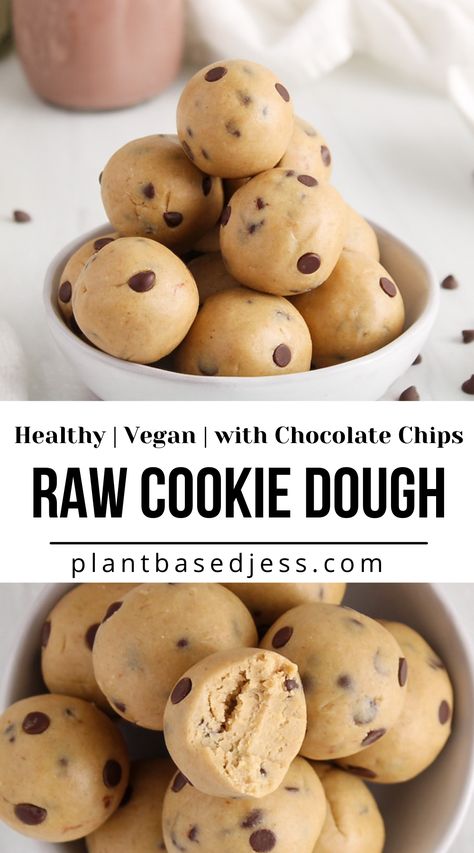 View on a pile of vegan cookie dough bite in a bowl. Low Calorie Cookie Dough, Vegan Edible Cookie Dough, Edible Raw Cookie Dough, Edible Cookie Dough Healthy, Vegan Cookie Dough Bites, Healthy Cookie Dough Recipe, Edible Cookie Dough Bites, Low Calorie Cookies, Chocolate Chip Cookie Dough Bites