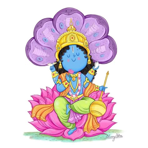 Vishnu Bhagwan Cartoon, Vishnu Bhagwan Painting, Vishnu Drawing, Boho Art Drawings, Concept Art Tutorial, Hinduism Art, Vedic Art, Ganesha Art, Cartoon Girl Drawing