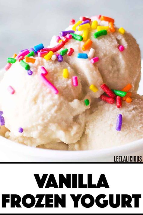 Vanilla Frozen Yogurt Recipe Vanilla Frozen Yogurt Recipe, No Churn Frozen Yogurt, Healthy Frozen Yogurt Popsicles, Frozen Yogurt Ice Cream, Vanilla Yogurt Recipes, Frozen Yogurt Cremi, Vegan Frozen Yogurt, Mango Frozen Yogurt, Easy Frozen Yogurt