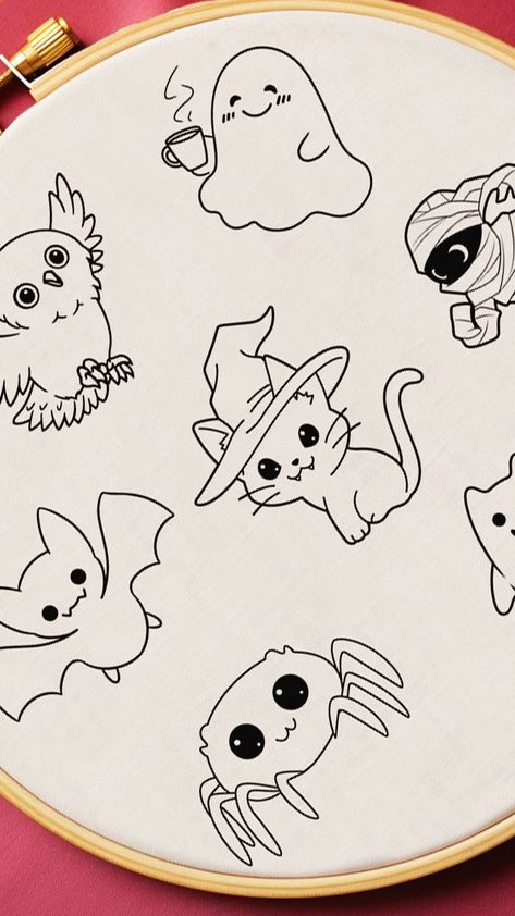 PDF Hand Embroidery Pattern Hallowe En DIY Projects Boo - Etsy Bat Embroidery, Spooky Embroidery, Mummy Decorations, Tambour Embroidery, Halloween Embroidery, Halloween Store, Girly Tattoos, Ghost Cat, Embroidery Patterns Free