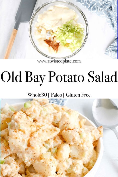 The perfect twist to a summer favorite. Old Bay Potato Salad is made with a few simple ingredients but is packed full of flavor. You can use homemade mayonnaise or store bought mayonnaise. Whole30 compliant and naturally gluten free. #potatosalad #easypotatosalad #potatosaladrecipe #easypotatosaladrecipe #oldbay #oldbaypotatosald #cookout #summersidedish #cookoutsidedish. Potato Salad Recipe Easy, Cookout Side Dishes, Easy Potato Salad, Yummy Salads, Homemade Mayonnaise, Cold Salad, Cold Dishes, Summer Side Dishes, Summer Dishes