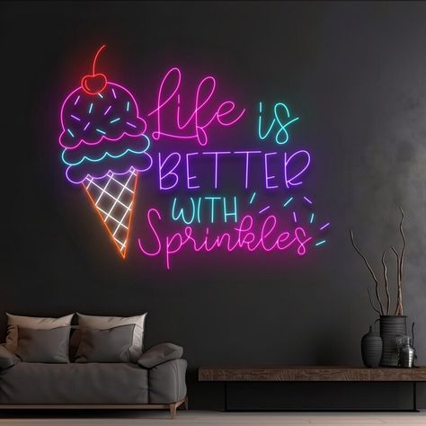 Ice Cream Shop Names, Ice Cream Neon Sign, Sprinkles Ice Cream, Ice Cream Pictures, Milkshake Bar, Ice Cream Sign, Ice Cream Place, Ice Cream Business, Ice Cream Poster