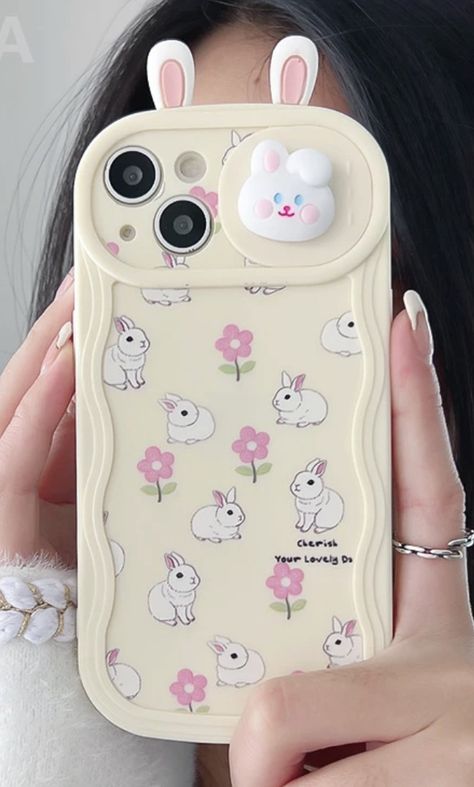 Cute Floral Rabbit Push Camera Lens Protector Case For iPhone 14 13 12 11 Pro Max Korean Phone, Korean Phones, Card Holder Phone Case, Creative Iphone Case, Plush Chair, Bold Statement Jewelry, Fashionable Accessories, Animal Phone Cases, Iphone Cases Cute