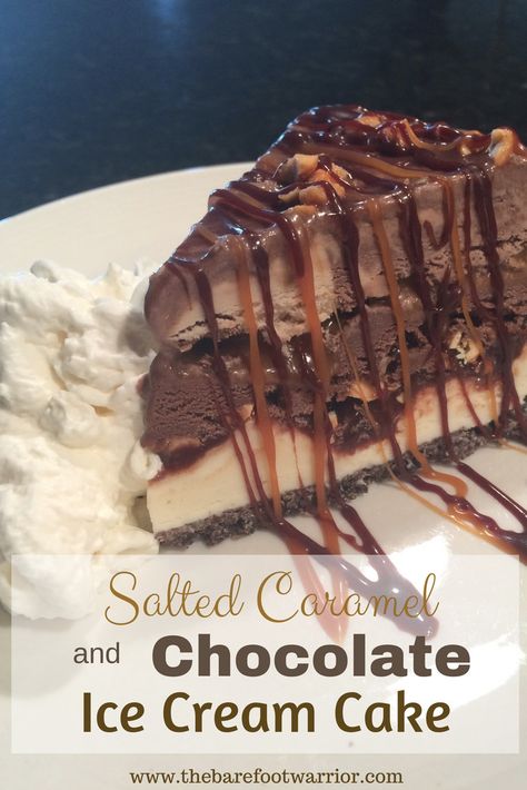 Salted Caramel And Chocolate Ice-Cream Cake Caramel Sauces, Life After 40, Easy Ice Cream Recipe Homemade, Chocolate Ice Cream Cake, Easy Homemade Ice Cream, Dessert Breads, Homemade Ice Cream Recipes, Treats Recipes, Delectable Desserts