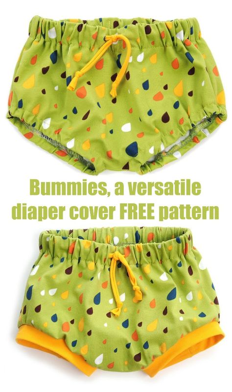 Bummies (a diaper cover) FREE pattern in various sizes from preemie to 3T. Here's an absolutely awesome free pdf pattern for a classic and versatile diaper cover. They can be made with or without a drawstring and you can choose elastic or knit bands for the legs. #SewModernKids #SewingForFree #FreeSewingPattern #SewADiaperCover #DiaperCoverSewingPattern #FreePatternForKids #SewingForTodddlers #ToddlerSewingPattern Crochet Nappy Cover Free Pattern, Nappy Cover Pattern Free, Free Bummies Sewing Pattern, Bummies Pattern Free, Baby Bummies Sewing Pattern Free, Bummies Sewing Pattern Free, Baby Bloomers Pattern Free, Baby Clothes Patterns Free, Things To Sew For Baby