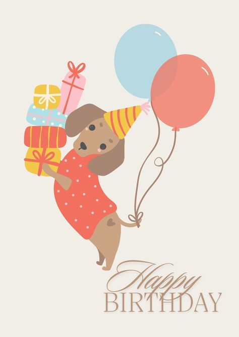 Printable birthday card, cute puppy, digital download, Birthday Wishes, Celebration, Instant Download, Print at Home, Birthday Card At Home Birthday, Funny Happy Birthday Images, Virtual Birthday, Dachshund Birthday, Nice Tattoos, 30th Birthday Cards, Work Fun, Happy Birthday Meme, Happy Birthday Pictures