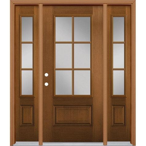 Single Front Door With Sidelights, Front Door Sidelights, Exterior Doors With Sidelights, Front Door With Sidelights, Masonite Doors, Single Front Door, Door With Sidelights, Entry Door With Sidelights, Fiberglass Exterior Doors