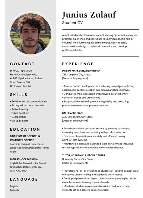 Student CV Free Google Docs Template - gdoc.io Student Cv Template, Curriculum Vitae Template Free, Student Cv, Academic Cv, Resume Format Download, Online Cv, Artist Cv, Free Resume Template Download, Curriculum Vitae Template