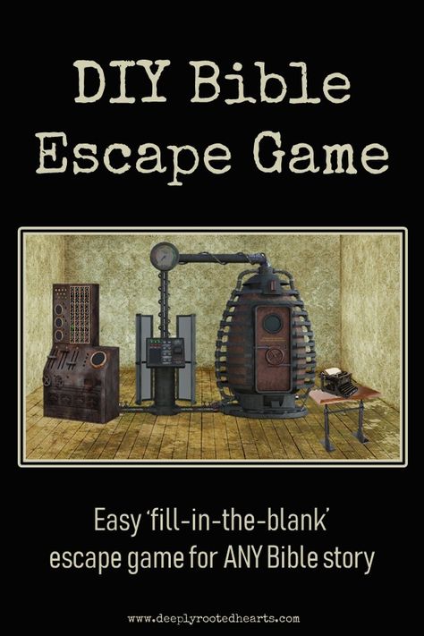 This Bible experience helps the players to have a deeper understanding of both familiar and unfamiliar stories.  This Bible Escape Game is adaptive to almost ANY Bible story*.  You are able to modify this game to fit almost any lesson you would like to teach with easy step-by-step directions.

#bibleescapegame #escapegame #escaperoom #Bible #church #Biblestudy #scripture #deeplyrootedhearts #unlockthebiblegames Escape Room Bible Theme, Bible Escape Room, Bible Homeschool, Board Game Themes, Jesus Calms The Storm, Escape Room For Kids, Church Youth Group, Church Games, Youth Group Activities