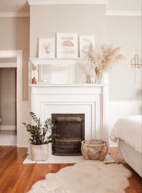 For Love Of Pampas Pampas Grass Fireplace Mantle Decor, Boho Mantle Decor, Fireplace With Mirror, Boho Mantle, Vases Decor Living Room, Boho Chic Living Room, Fireplace Mantle Decor, Dried Pampas, Grass Decor