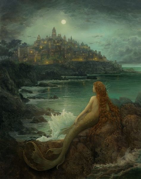 Vintage Mermaid Painting, Old Mermaid Painting, Seaside Castle, Annie Stegg, Siren Mermaid, Mermaid Core, Mermaid Drawings, Mermaid Painting, Mermaid Aesthetic