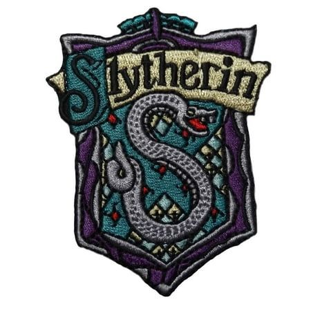 Patch measures 3 1/4 inches tallPatch can be sewn or ironed on Pattern: embroidered. Gryffindor Slytherin Hufflepuff Ravenclaw, Slytherin Crest, Slytherin And Hufflepuff, Harry Potter House, Ravenclaw House, Potters House, Backpack Patches, Slytherin House, Harry Potter Houses