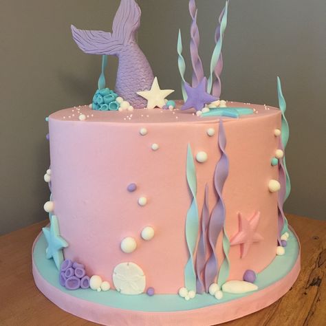 Pink Mermaid Birthday Cake, Simple Mermaid Birthday Cake, Pink Mermaid Cake, Simple Mermaid Cake, One Year Birthday Cake, Paisley Cake, Ocean Cakes, 6th Birthday Cakes, Mermaid Theme Birthday Party